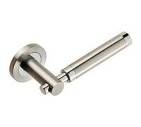 Pair Sectional Round Bar Lever Concealed Fix Round Rose Polished Satin Steel