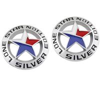 Pair Set Lone Star Silver Edition Texas Metal Badge Emblem Nameplate Universal Stick On Fits Car Auto Truck Pickup (Silver Black)