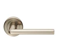 Pair Slimline Straight Bar Handle On Round Rose Concealed Fix Satin Nickel