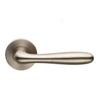 Pair Smooth Rounded Bar Handle On Slim Round Rose Concealed Fix Satin Steel