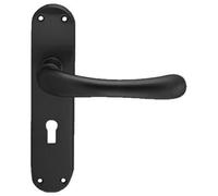 Pair Smooth Rounded Handle On Shaped Lock Backplate 185 X 42mm Matt Black