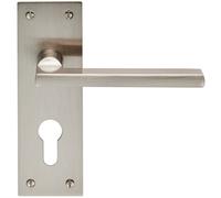 PAIR Straight Bar Handle on Slim Euro Lock Backplate 150 x 50mm Satin Nickel