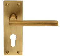 PAIR Straight Bar Lever on Slim Euro Lock Backplate 150 x 50mm Antique Brass