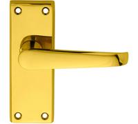 PAIR Straight Handle on Short Latch Backplate 118 x 42mm Polished Brass Loops Metallics One Size