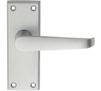 Pair Straight Handle on Short Latch Backplate - 118 x 42mm - Satin Chrome | Traditional Lever on Backplate Door Handle - Internal Door Hardware - Lock, Euro, Oval and Latch Options Available