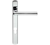 PAIR Straight Lever on Narrow Euro Lock Backplate 220 x 26mm Polished Chrome