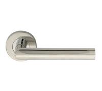 Pair Straight Mitred Bar Handle On Round Rose Concealed Fix Polished Steel