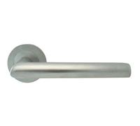 PAIR Straight Mitred Bar Handle on Round Rose Concealed Fix Satin Chrome