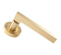 Pair Straight Plinth Mounted Handle On Round Rose Concealed Fix Satin Brass