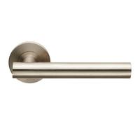 Pair Straight Round T Bar Lever On Slim Round Rose Concealed Fix Satin Steel