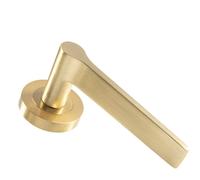PAIR Straight Rounded Handle on Round Rose Concealed Fix Satin Brass