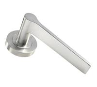 Pair Straight Rounded Handle on Round Rose - Concealed Fix - Satin Nickel | Designer Door Handle Lever on Screwless Rose - Internal Door Hardware - Screws, Fixings and Spindle Included