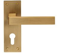 PAIR Straight Square Handle on Euro Lock Backplate 150 x 50mm Antique Brass