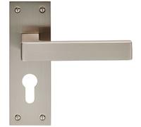 PAIR Straight Square Handle on Euro Lock Backplate 150 x 50mm Satin Nickel Loops Metallics One Size