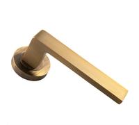 PAIR Straight Square Handle on Round Rose Concealed Fix Antique Brass