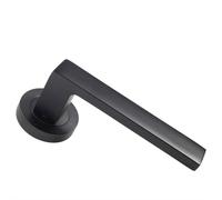 PAIR Straight Square Handle on Round Rose Concealed Fix Matt Black Finish