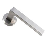 PAIR Straight Square Handle on Round Rose Concealed Fix Satin Nickel