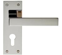 PAIR Straight Square Lever on Euro Lock Backplate 150 x 50mm Polished Nickel
