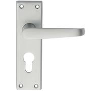 PAIR Straight Victorian Handle on Euro Lock Backplate 150 x 43mm Satin Chrome