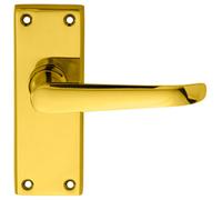 PAIR Straight Victorian Handle on Latch Backplate 150 x 42mm Polished Brass