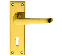 PAIR Straight Victorian Handles on Lock Backplate 150 x 42mm Polished Brass Loops Metallics One Size
