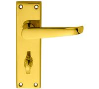 PAIR Straight Victorian Lever on Bathroom Backplate 150 x 43mm Polished Brass