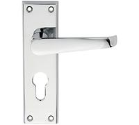 Pair Straight Victorian Lever on Euro Lock Backplate- 150 x 43mm-Polished Chrome | Traditional Lever on Backplate Door Handle - Internal Door Hardware - Lock, Euro, Oval and Latch Options Available