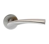 Pair Twisted Angular Design Handle On Round Rose Concealed Fix Satin Steel