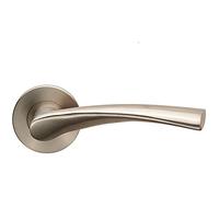Pair Twisted Angular Design Lever on Slim Round Rose- Concealed Fix- Satin Steel | Door Handle Lever on Screwless Rose - Internal Door Hardware - Screws, Fixings and Spindle Included