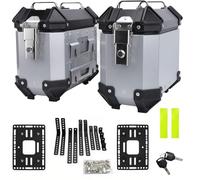 Pair Universal Motorcycle Side Case 18L Aluminum Alloy Motorbike Hard Side Saddlebag Box Luggage Panniers With Support Racks For Helmet & Luggage Storage Black/Silver(Silver)