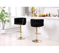 Hygrad Built to Survive Pair Of Velvet Bar Stools Luxury Breakfast Bar Stool Kitchen 360 Degree Swivel in Black Hygrad Built to Survive Black