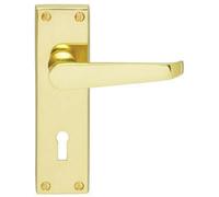 Pair Victorian Flat Lever On Lock Backplate Handle 150 X 42mm Polished Brass