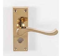 Pair Victorian Scroll Handle on Bathroom Backplate - 120 x 41mm - Polished Brass | Lever on Backplate Door Handle - Internal Door Hardware - Lock, Euro, Oval and Latch Options Available