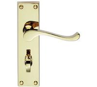 Pair Victorian Scroll Handle on Bathroom Backplate - 155 x 41mm - Polished Brass | Lever on Backplate Door Handle - Internal Door Hardware - Lock, Euro, Oval and Latch Options Available