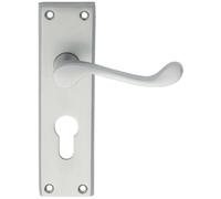 PAIR Victorian Scroll Handle on Euro Lock Backplate 150 x 43mm Satin Chrome