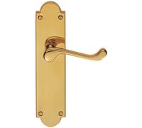 PAIR Victorian Scroll Handle on Latch Backplate - 205 x 49mm - Polished Brass | Traditional Lever on Backplate Door Handle - Internal Door Hardware - Lock, Euro, Oval and Latch Options Available