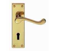 PAIR Victorian Scroll Handle on Lock Backplate 150 x 43mm Polished Brass