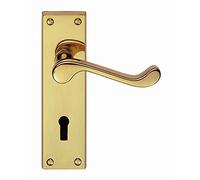 PAIR Victorian Scroll Handle on Lock Backplate 150 x 43mm Polished Brass