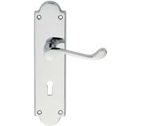 Pair Victorian Scroll Handle on Lock Backplate - 205 x 49mm - Polished Chrome | Traditional Lever on Backplate Door Handle - Internal Door Hardware - Lock, Euro, Oval and Latch Options Available