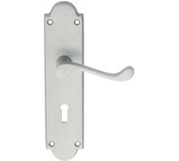 PAIR Victorian Scroll Handle on Lock Backplate 205 x 49mm Satin Chrome
