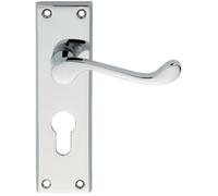 PAIR Victorian Scroll Lever on Euro Lock Backplate 150 x 43mm Polished Chrome