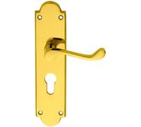 PAIR Victorian Scroll Lever on Euro Lock Backplate - 205 x 49mm - Polished Brass | Traditional Lever on Backplate Door Handle - Internal Door Hardware - Lock, Euro, Oval and Latch Options Available