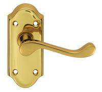 Pair Victorian Scroll Lever On Short Latch Backplate 112 X 48mm Polished Brass