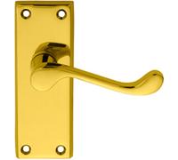 PAIR Victorian Scroll Lever on Short Latch Backplate 118 x 43mm Polished Brass
