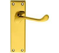 PAIR Victorian Scroll Lever on Sweedor Latch Backplate 150 x 43mm Polished Brass