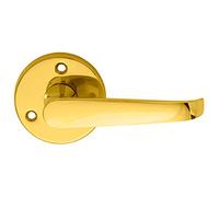 PAIR Victorian Straight Shaped Lever on 59mm Round Rose - Polished Brass Handle | Traditional Door Handle Lever on Screwless Rose - Internal Door Hardware - Screws, Fixings and Spindle Included