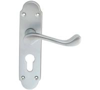 Pair Victorian Upturned Handle on Euro Lock Backplate - 170 x 42 - Satin Chrome | Traditional Lever on Backplate Door Handle - Internal Door Hardware - Lock, Euro, Oval and Latch Options Available