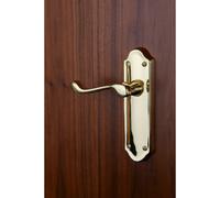 PAIR Victorian Upturned Handle on Latch Backplate 168 x 47mm Polished Brass