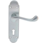 PAIR Victorian Upturned Handle on Lock Backplate 170 x 42mm Satin Chrome