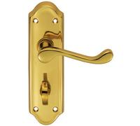 Pair Victorian Upturned Lever on Bathroom Backplate - 168 x 47mm- Polished Brass | Traditional Lever on Backplate Door Handle - Internal Door Hardware - Lock, Euro, Oval and Latch Options Available